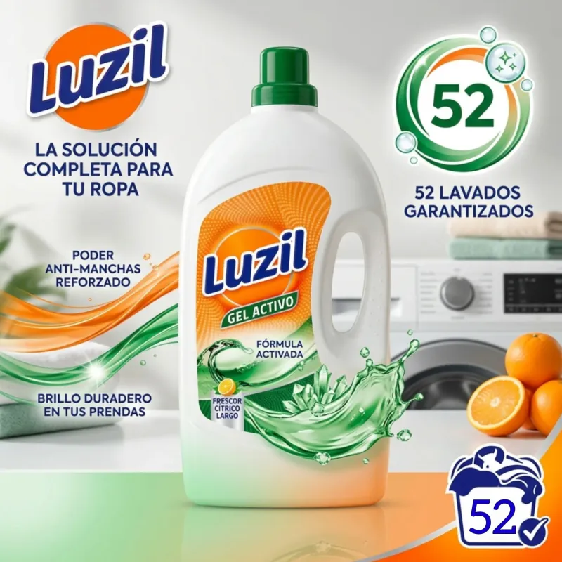 Detergente Líquido Luzil Gel Activo 52 Lavados (3640 ml)