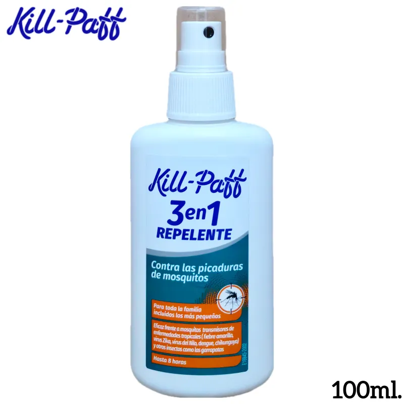 Kill-Paff 3 en 1 Repelente de Mosquitos en Spray 100ml | Para toda la familia | Hasta 8 horas