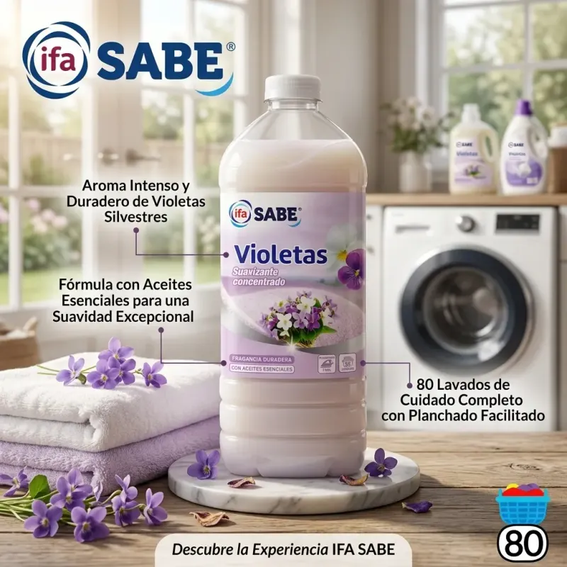 Suavizante Concentrado Violetas IFA SABE 1,6 L (80 Lavados) – Fragancia Duradera con Aceites Esenciales