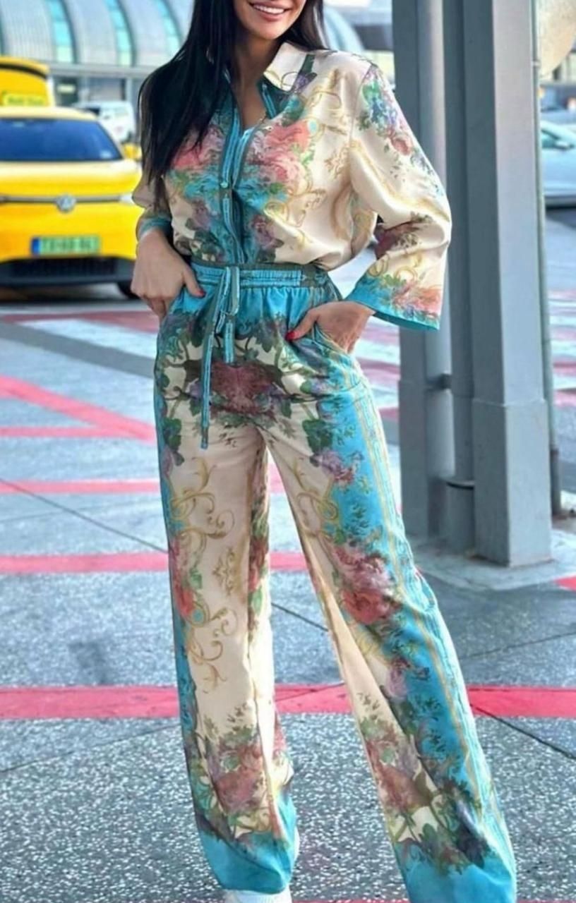 Aquarel Floral Pant Set Blue