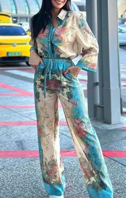 Aquarel Floral Pant Set Blue