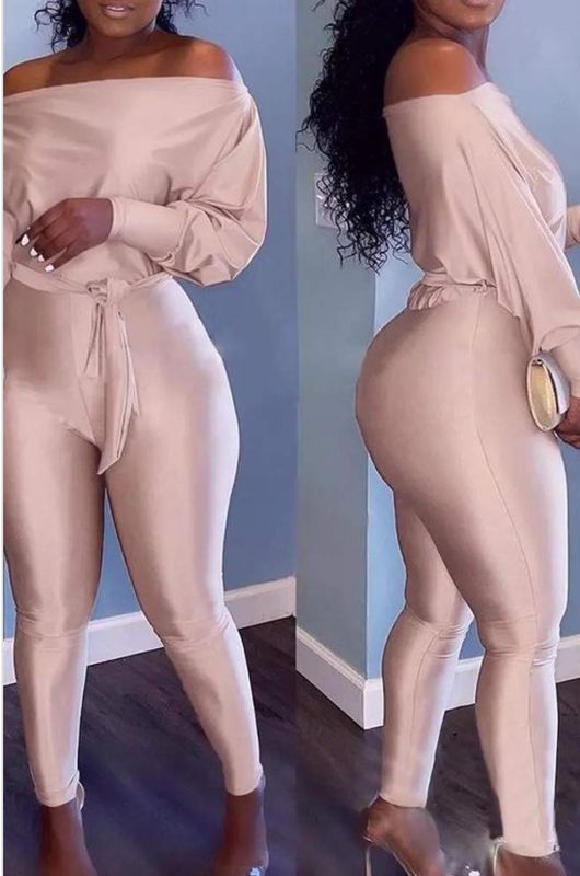 Off Shoulder Batwing Lantern Sleeve Jumpsuit W/ Belt