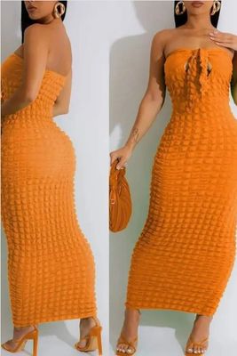 Bandeau Tied Detail Bubble Textured Maxi Dress