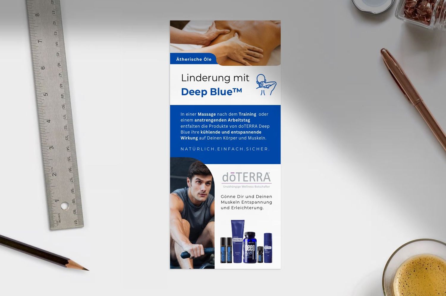 Flyer Deep Blue doTERRA Öle - 25 Stück/ ätherische Öle - DINA lang gedruckt