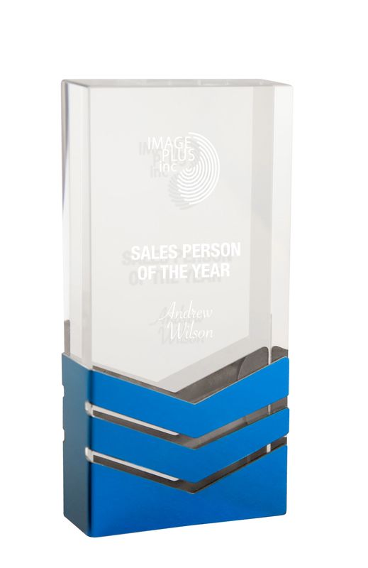 Rectangle Crystal and Blue Metal Award