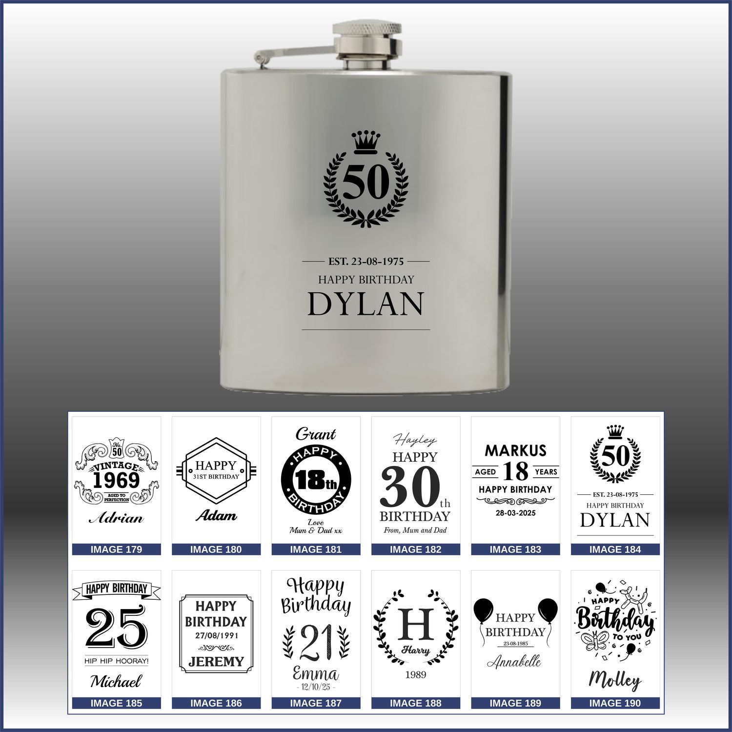 Hip Flask with Birthday Designs