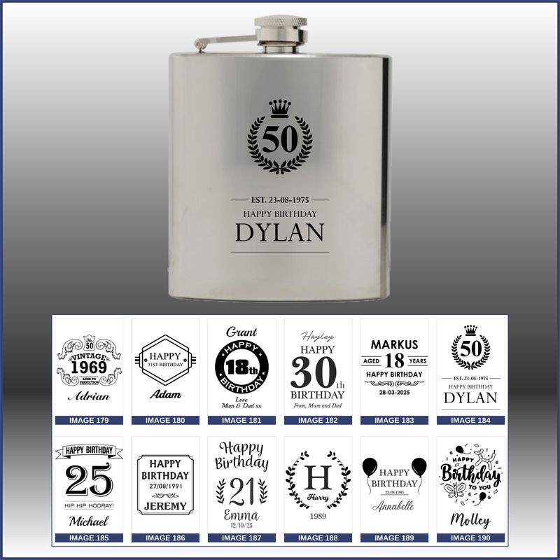 Hip Flask with Birthday Designs Hip Flask with Birthday Designs