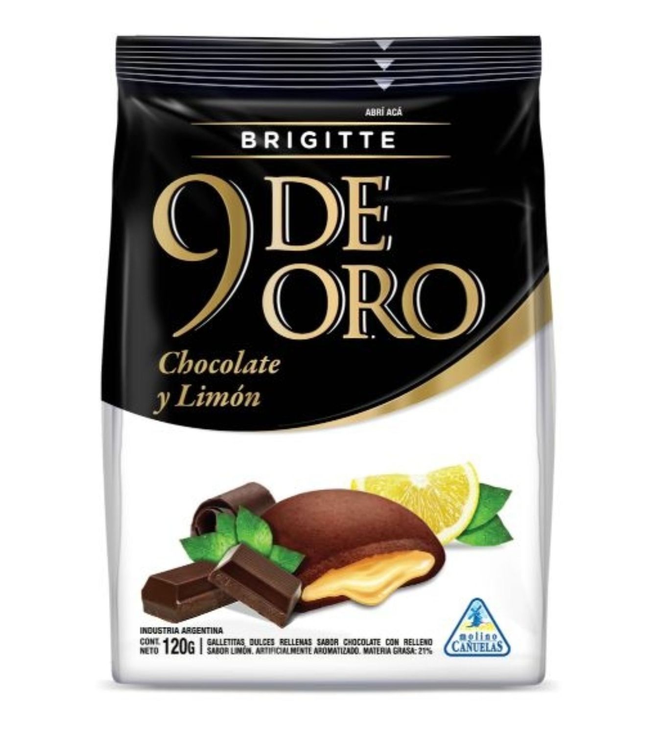9 DE ORO BRIGITTE CHOCOLATE C/LIMON x120gr