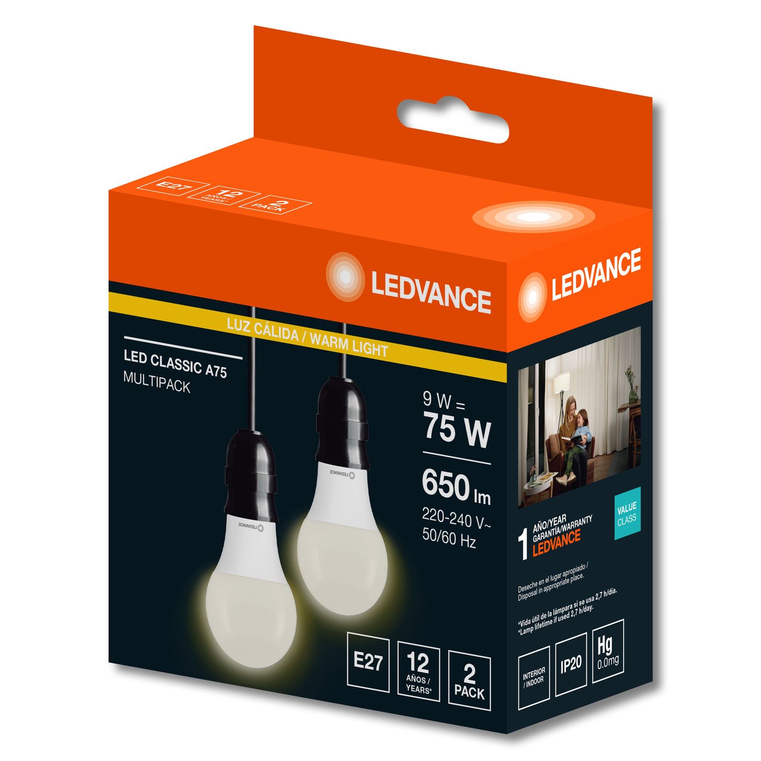 LEDVANCE LAMPARA LED LUZ CALIDA 830 X2X9W