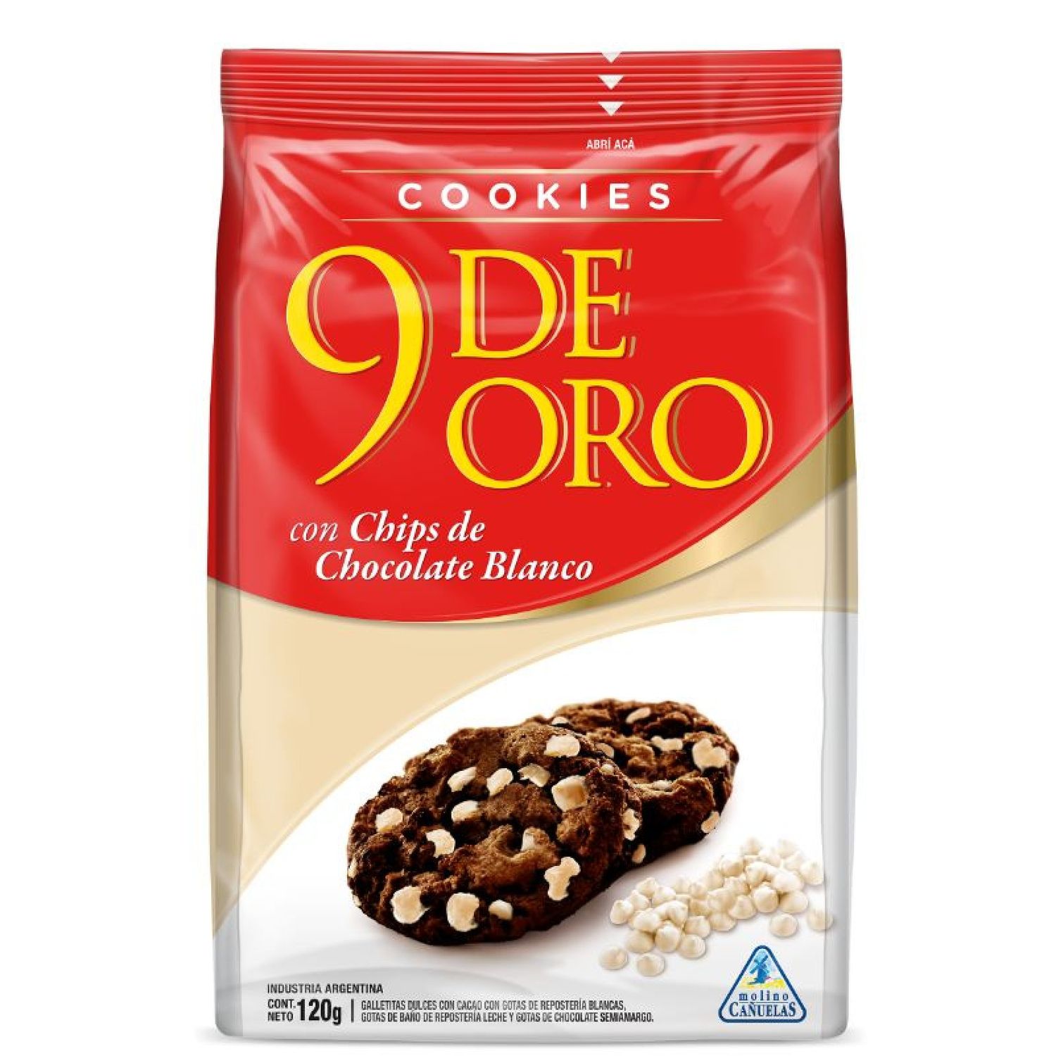 COOKIES 9 DE ORO C/CHIPS CHOC. BLANCO x120gr