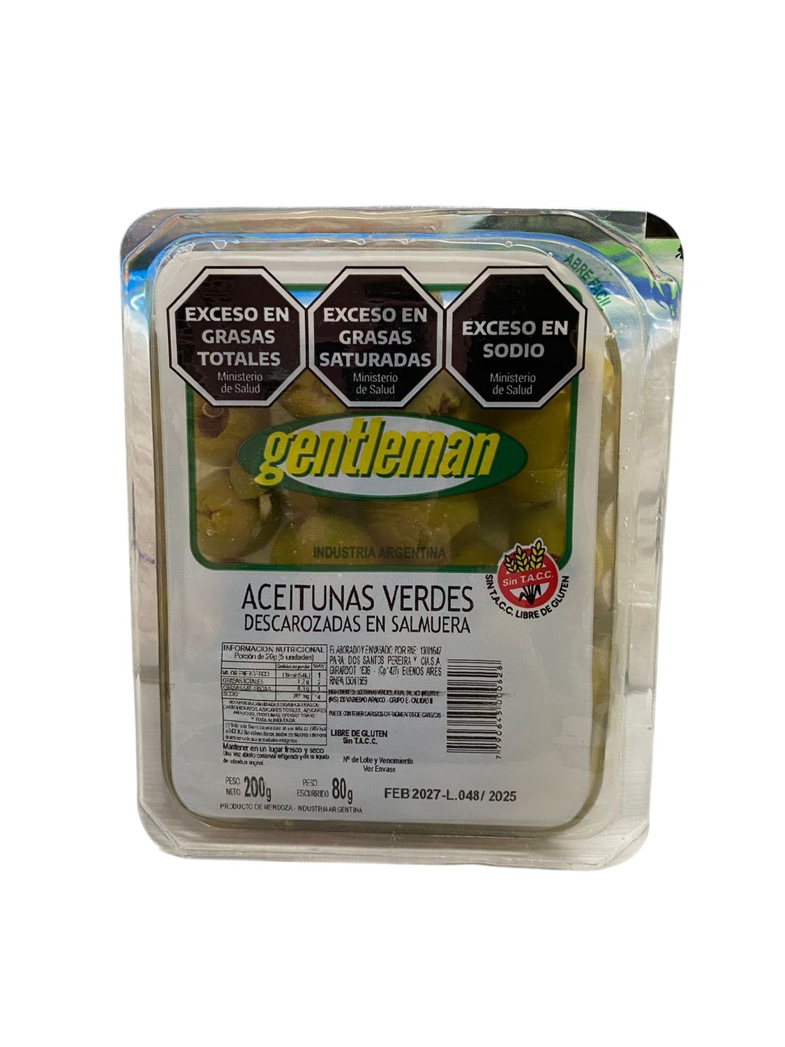 GENTLEMAN ACEITUNAS VERDES DESCAROZADAS X200grs