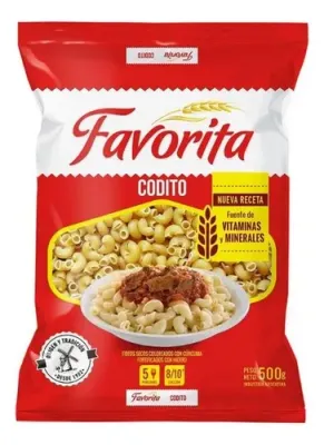 FIDEOS FAVORITA CODITO RAYADO x500GR