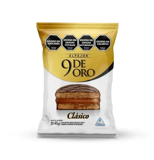 9 DE ORO ALFAJOR SIMPLE NEGRO X45grs