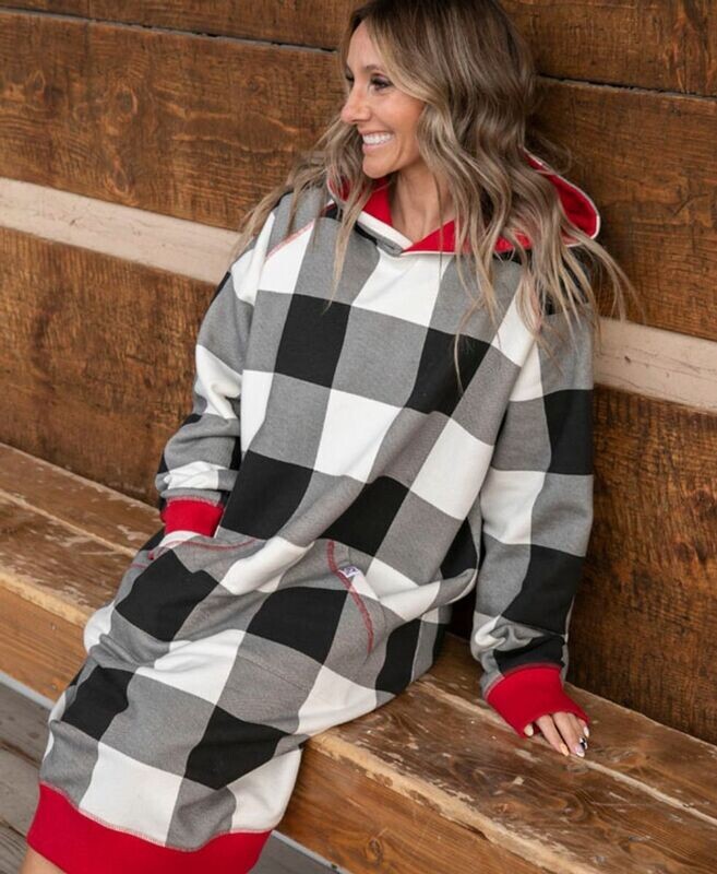 Black Plaid Womens Sleep Hoodie