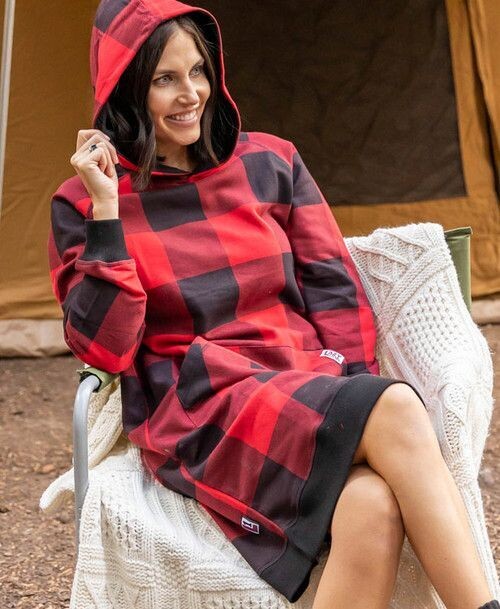 Red Plaid Womens Sleep Hoodie