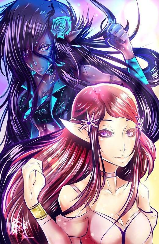 2x half body characters - full colour
