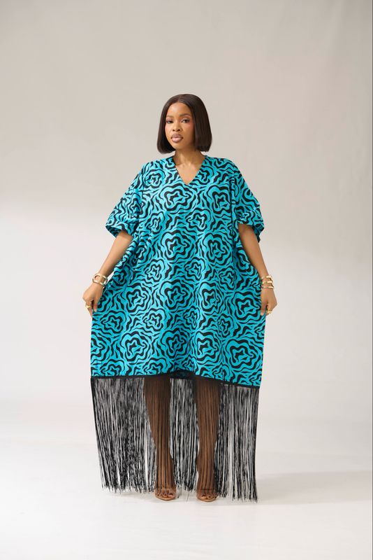 Midi Adire Fringed Kaftan