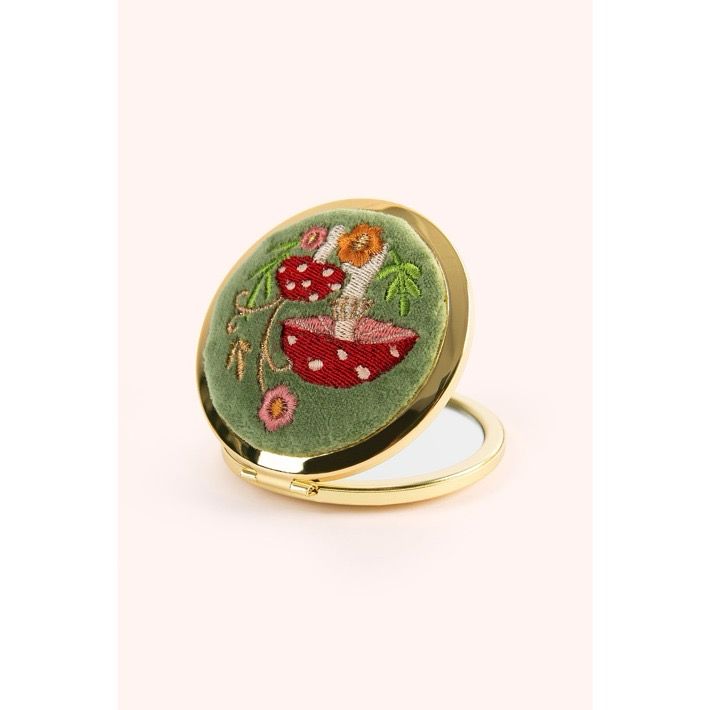 Espejo De Terciopelo Bordado- Honguitos