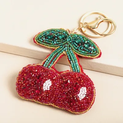 Beaded Cherry Keyring and Bag Charm