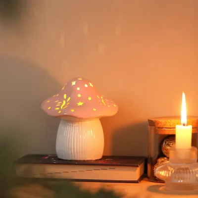 Ceramic LED Pink and White Toadstool Light