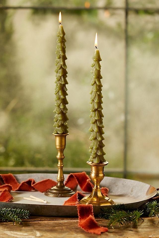 Set De 2 Velas En Forma De Árbol Verde