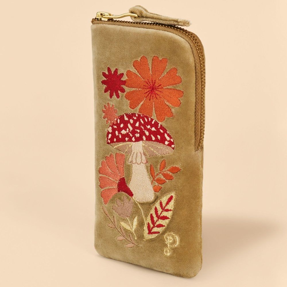 Embroidered Toadstool Velvet Sunglasses Pouch