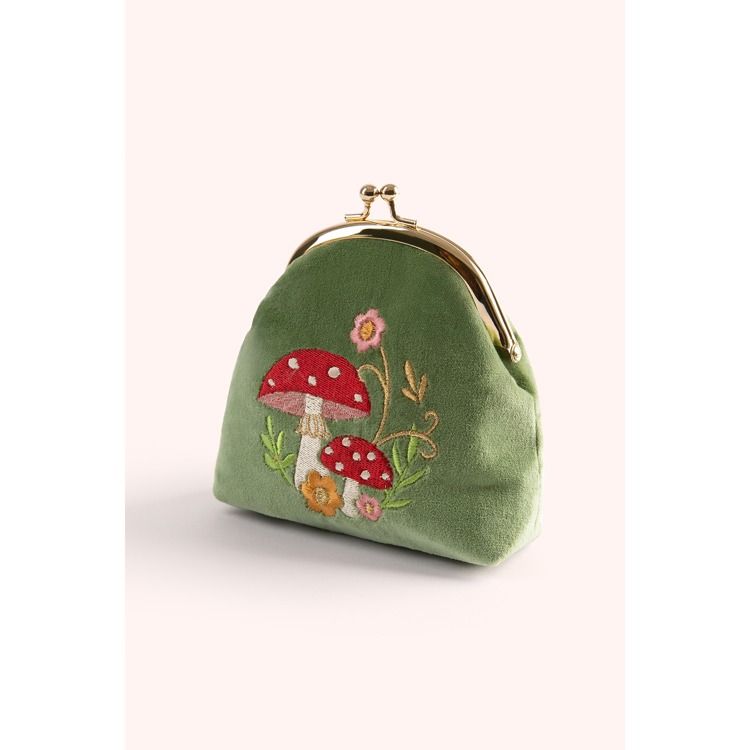 Embroidered Toadstool Velvet Coin Purse