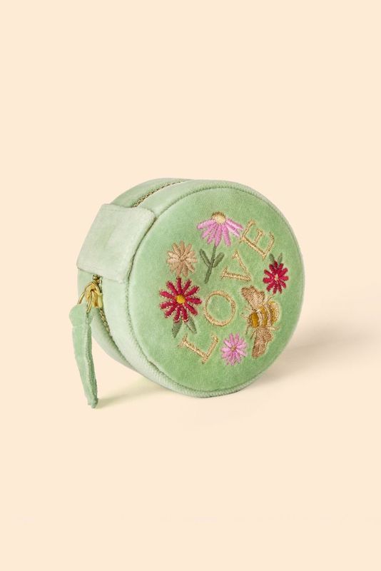Round Velvet Jewellery Box - Love in a Meadow