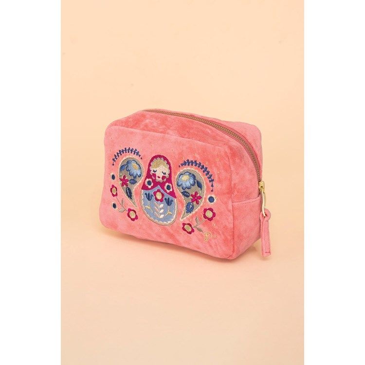 Velvet Embroidered Make-Up Bag - Matryoshka Doll - Petal