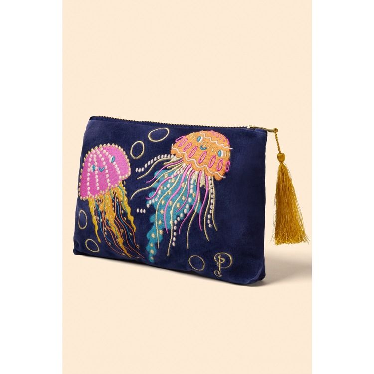 Velvet Zip Pouch - Jolly Jellies - Navy