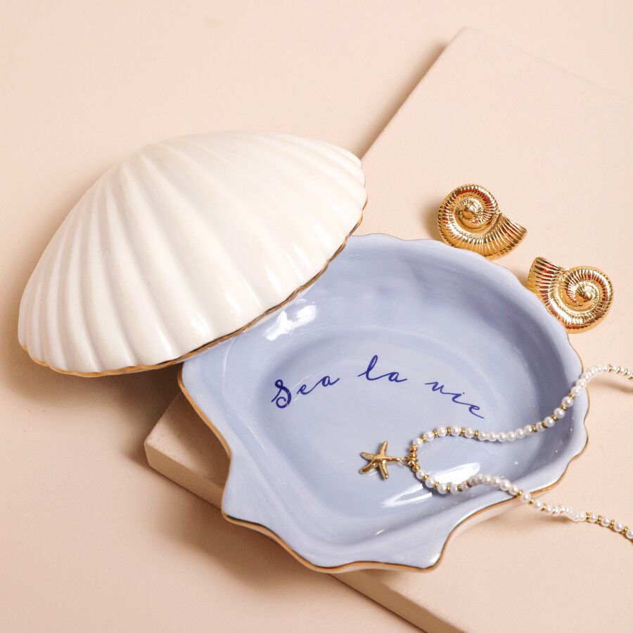 Ceramic Seashell Trinket Tray With Lid