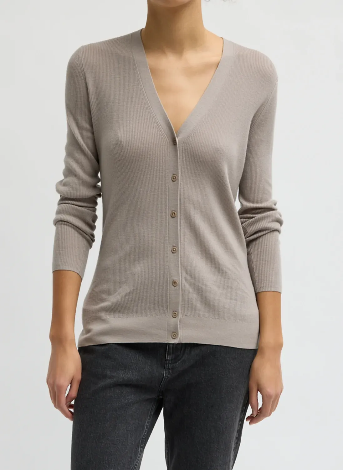 Feather Weight Ribbed VNeck Slim Cardigan