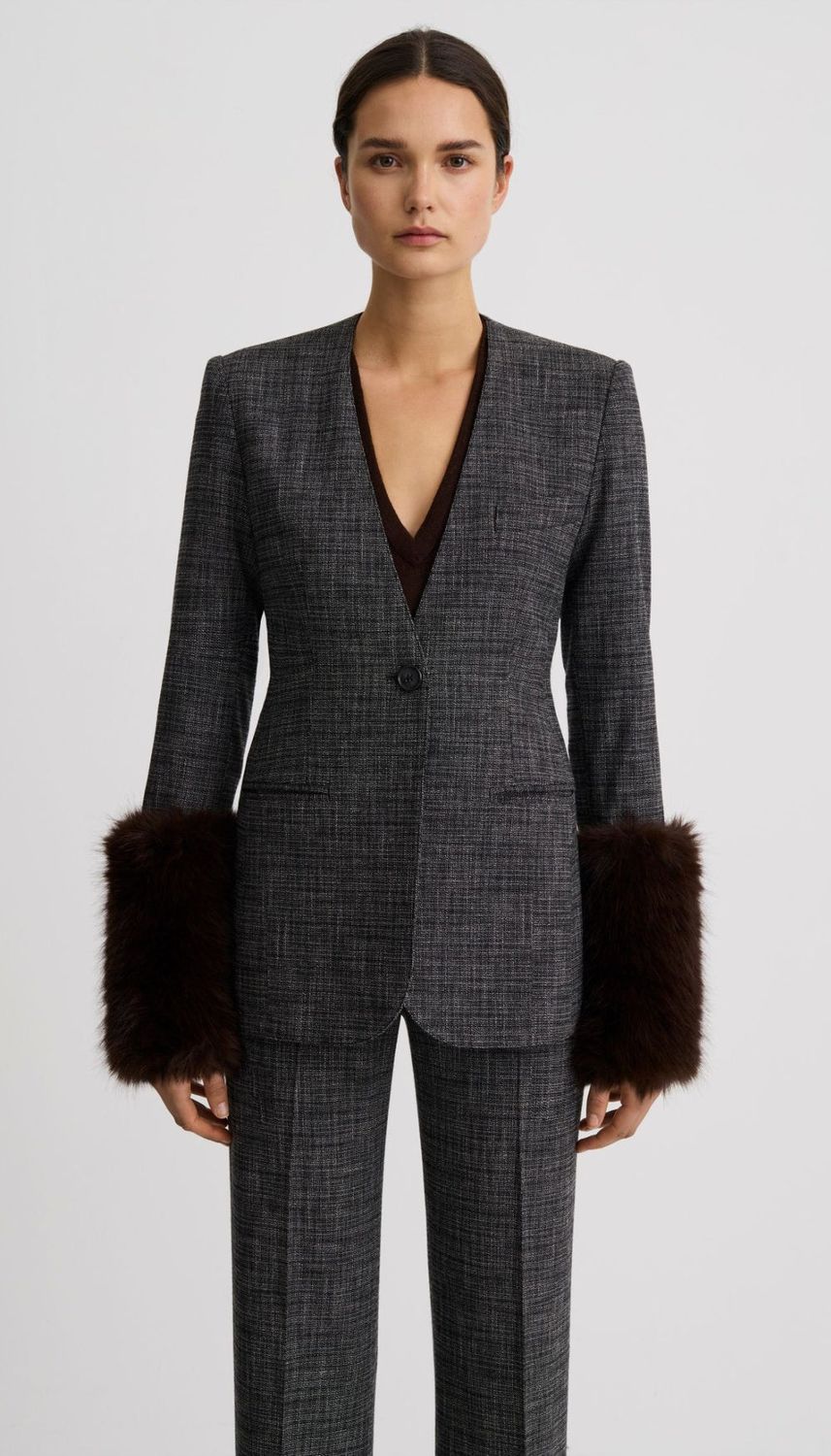 Collarless Blazer Detachable Cuffs