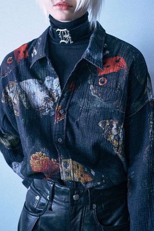 Reversible Shredded Seam Drop Neck Shirt