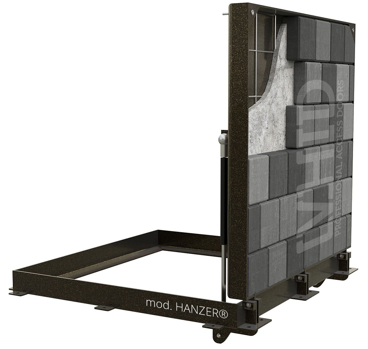 Hermetic floor hatch with a filling tray on gas springs, mod. HANZER. Black Steel