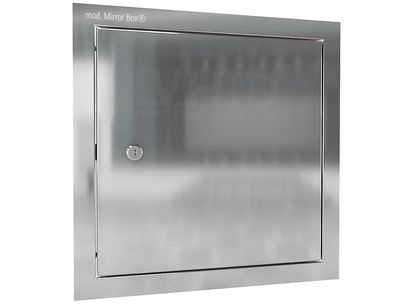 Access door made of stainless steel with a lock, mod. Mirror Box, Mounting width W, inches: 6, Mounting height H, inches: 6