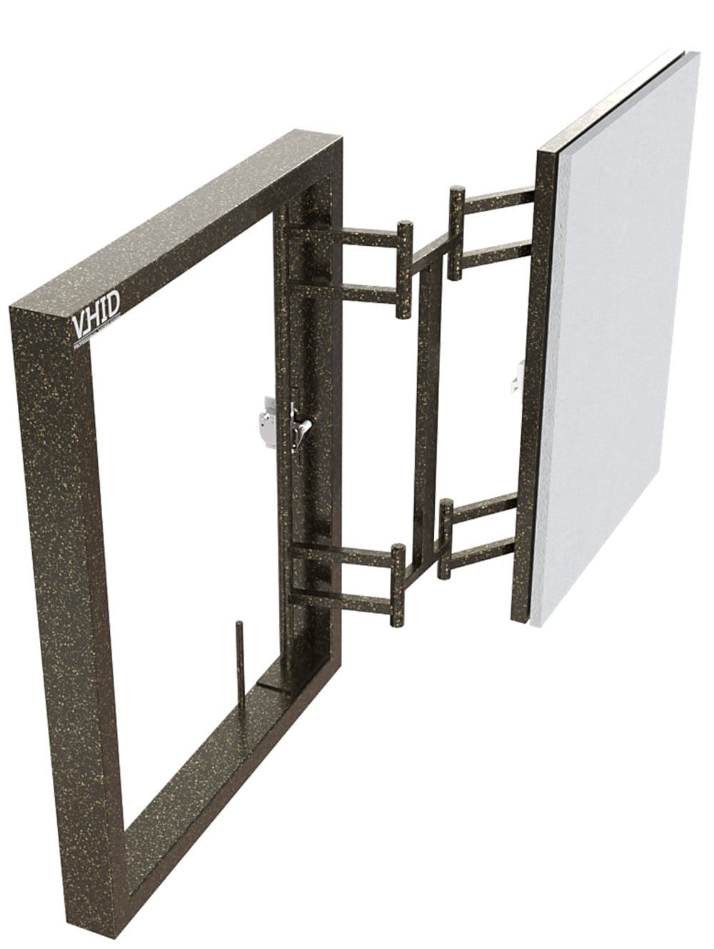 Hidden tile access door, sliding parallel to the wall, mod. SLIDE. Push to Open