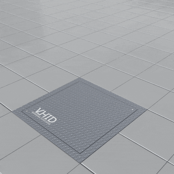 Technical floor hatch made of stainless steel with a corrugated steel lid, removable manually, mod. Mechanic