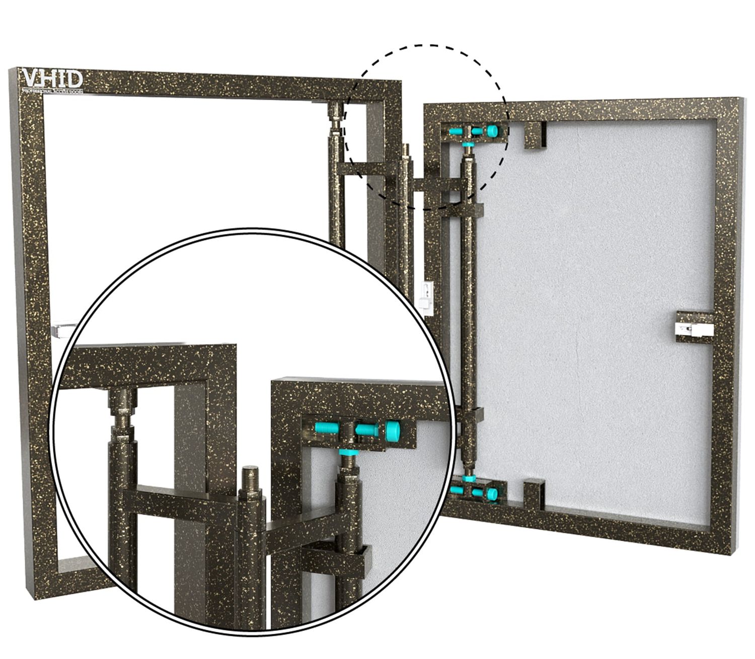 Hidden tile access door with a 3D hinge adjustment, mod. Regulator