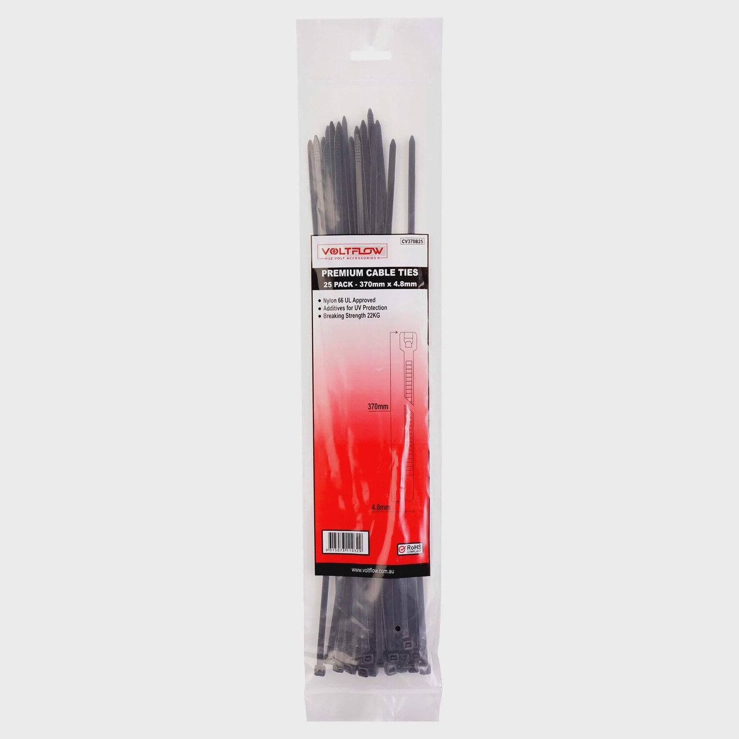 Cable Tie 300mmx4.8mm Black 25pk