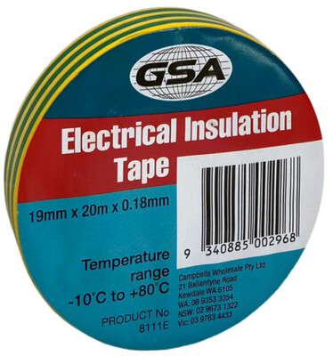 GSA Green/Yellow Electrical Tape Earth 19mm x 20m