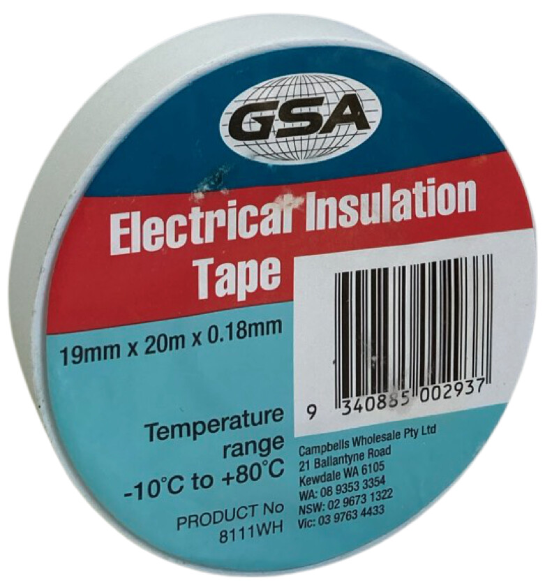 ELECTRICAL TAPE WHITE 0.18MM - 19MM X 20MTR