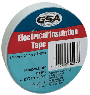 GSA White Electrical Tape 19mm x 20m