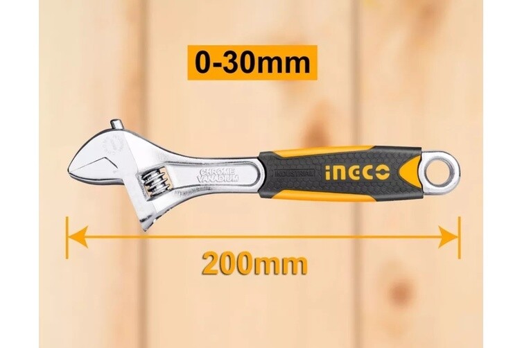 INGCO 200mm Soft Grip Adjustable Wrench