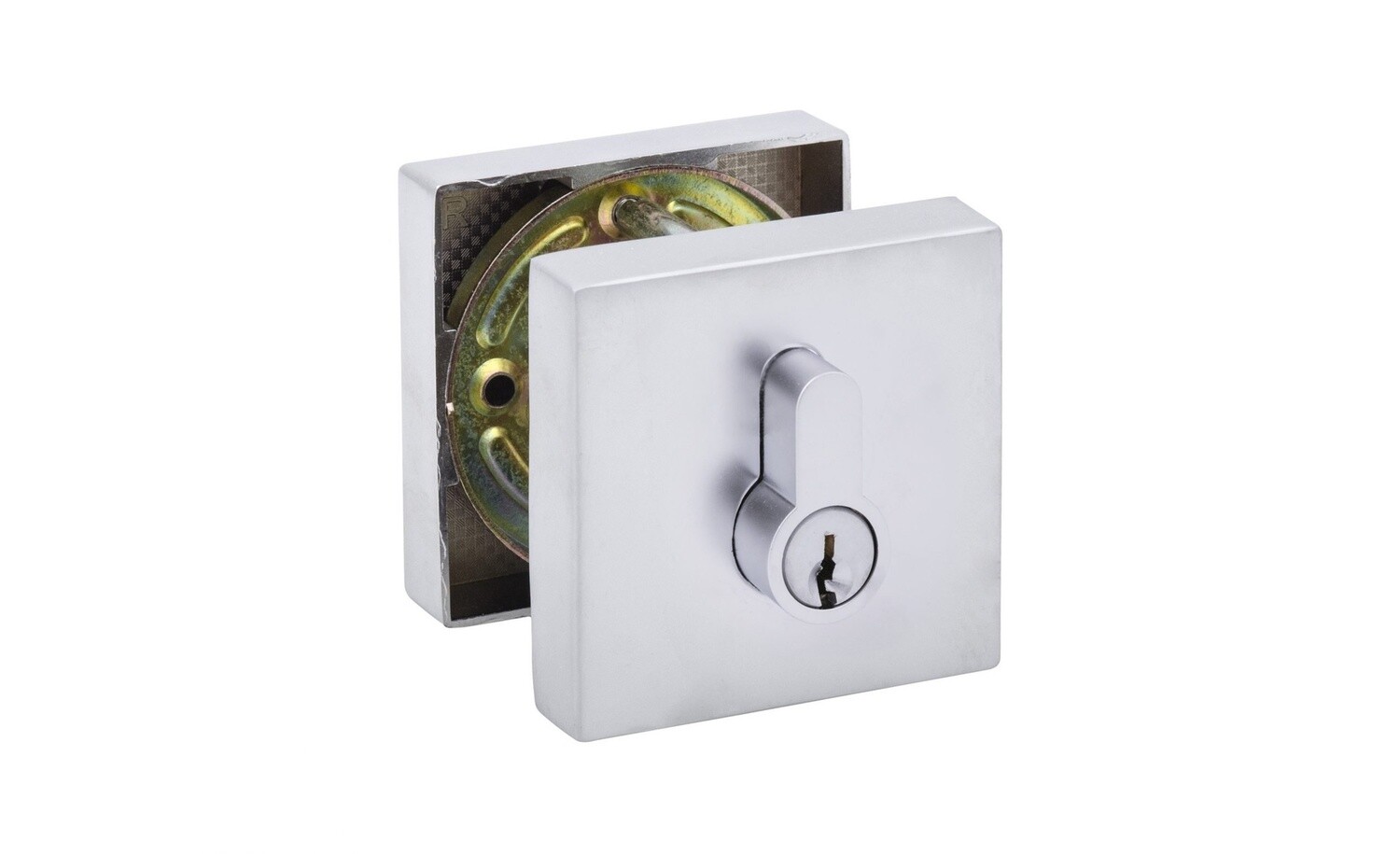 SINGLE CYLINDER DEADBOLT, SQUARE PLATE (Satin Chrome)