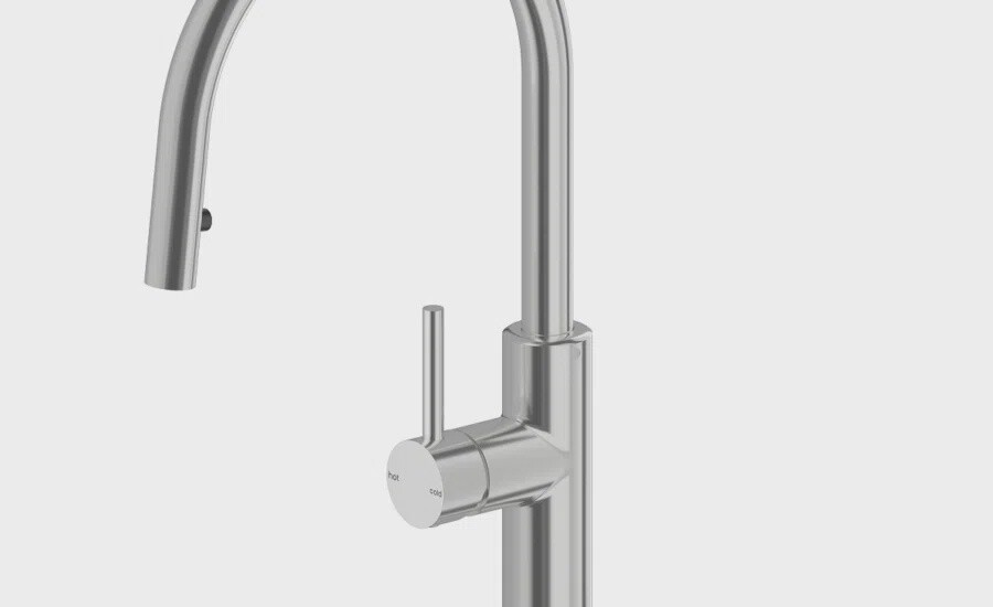 Interbath Vesi Round Gooseneck Pull Out Sink Mixer - Brushed Nickel