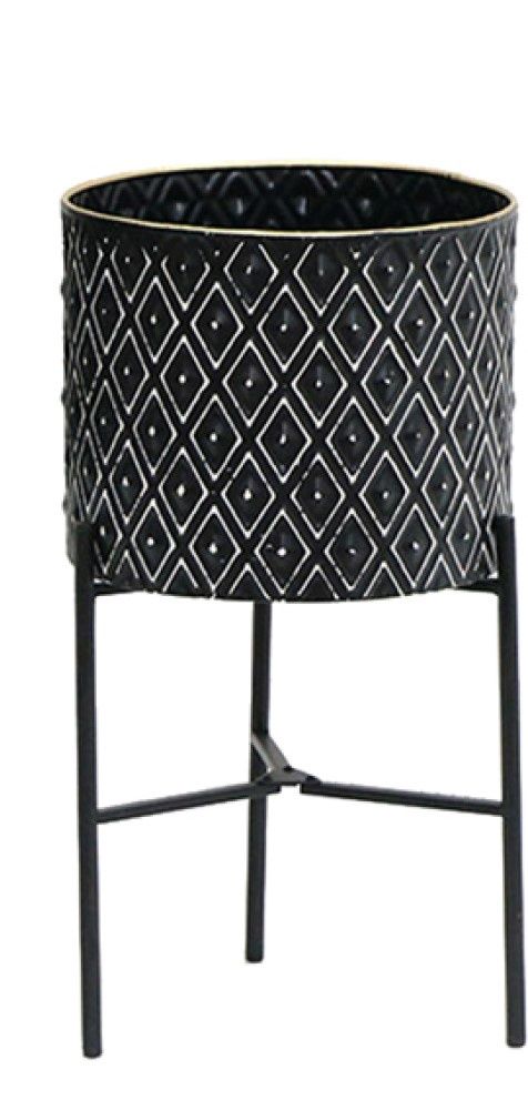 Monochrome Geometric Pot Planter On Legs 24x24x49cm