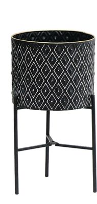 Monochrome Geometric Pot Planter On Legs 24x24x49cm