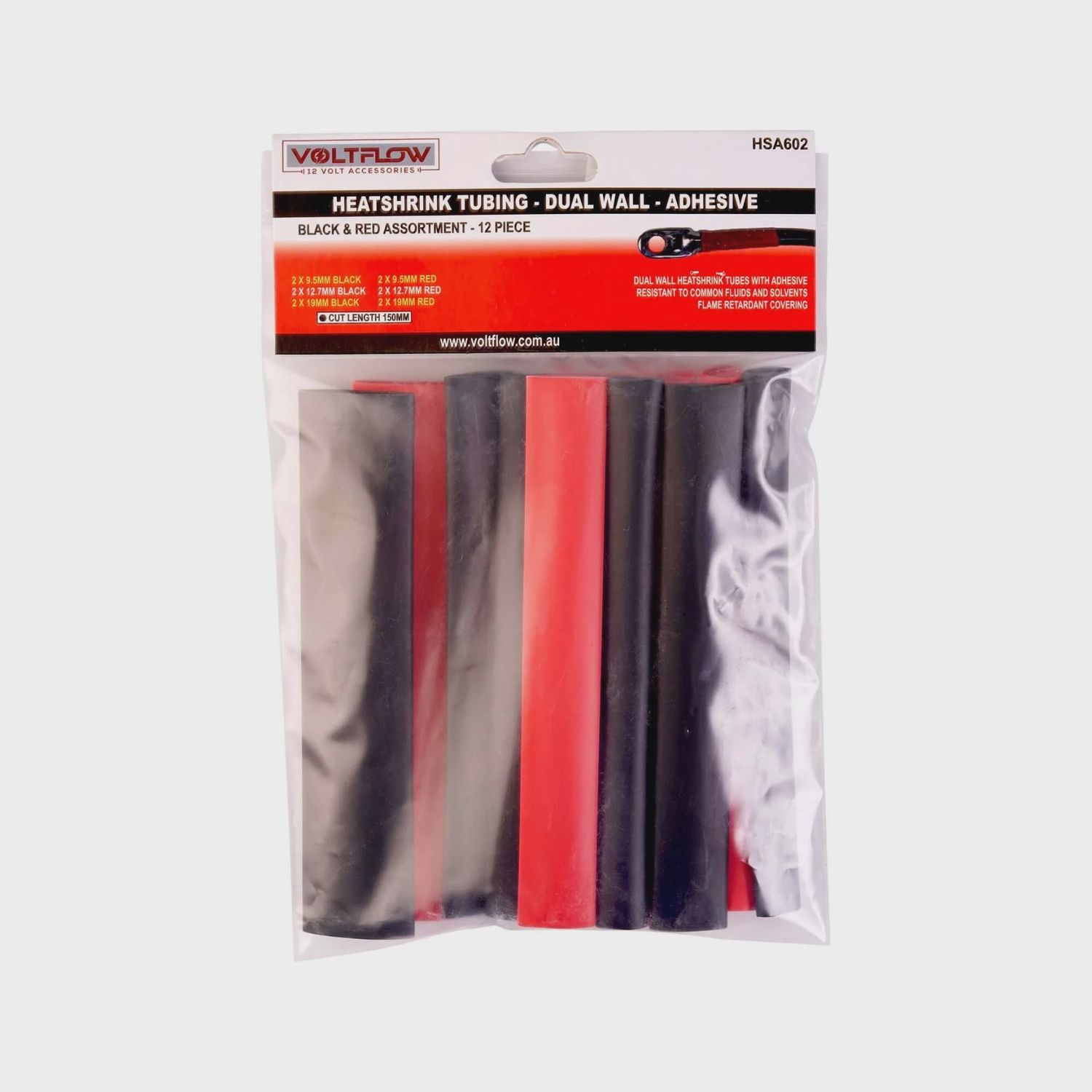Heatshrink tube  12pc 150mm 9.5-19mm (red &amp; black)