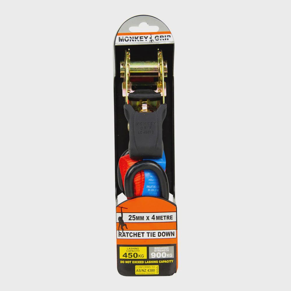 Ratchet tie down25mm x4mtr  450kg